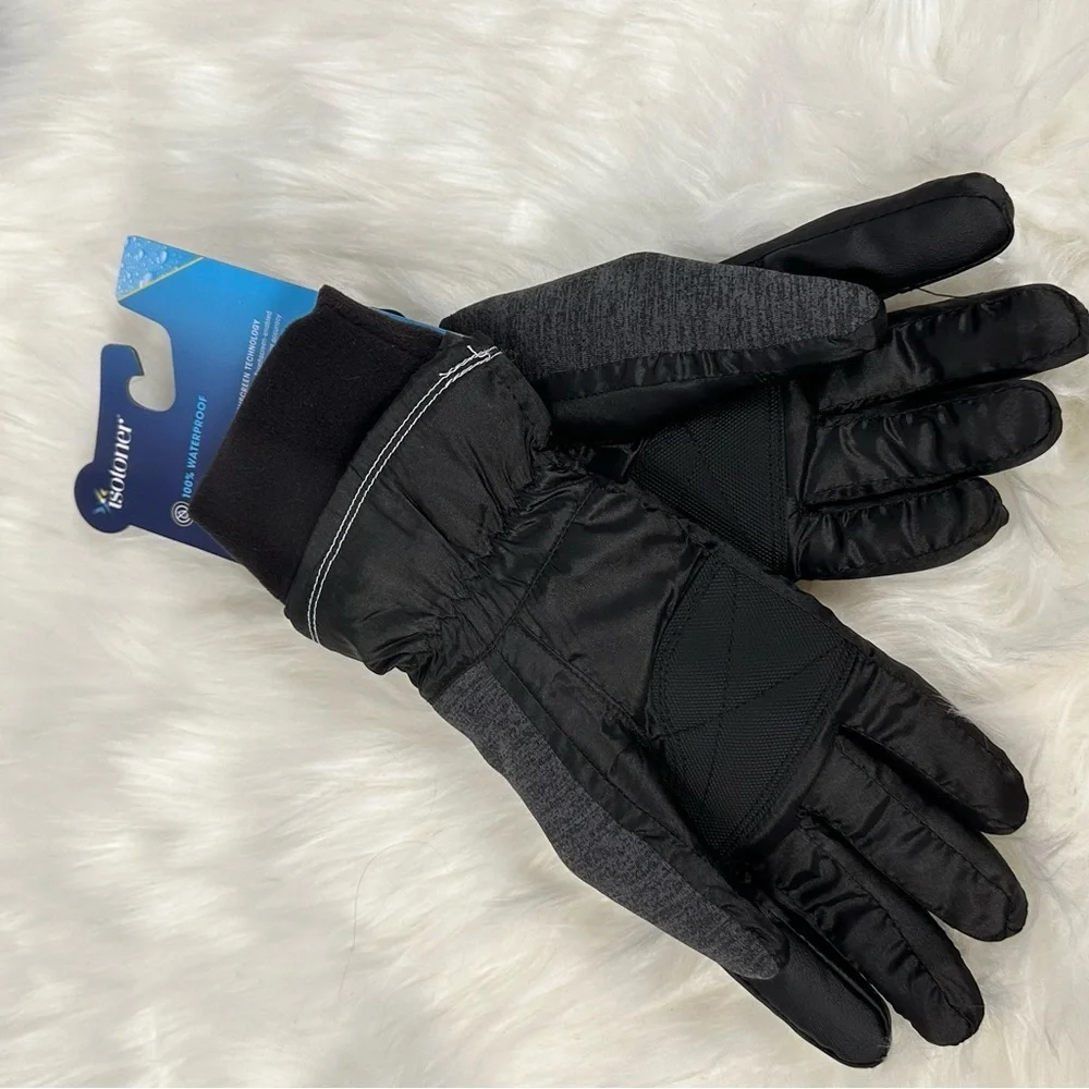 Isotoner Ski Gloves Waterproof Touchscreen Technology Palm Grips Black S/M NWT
